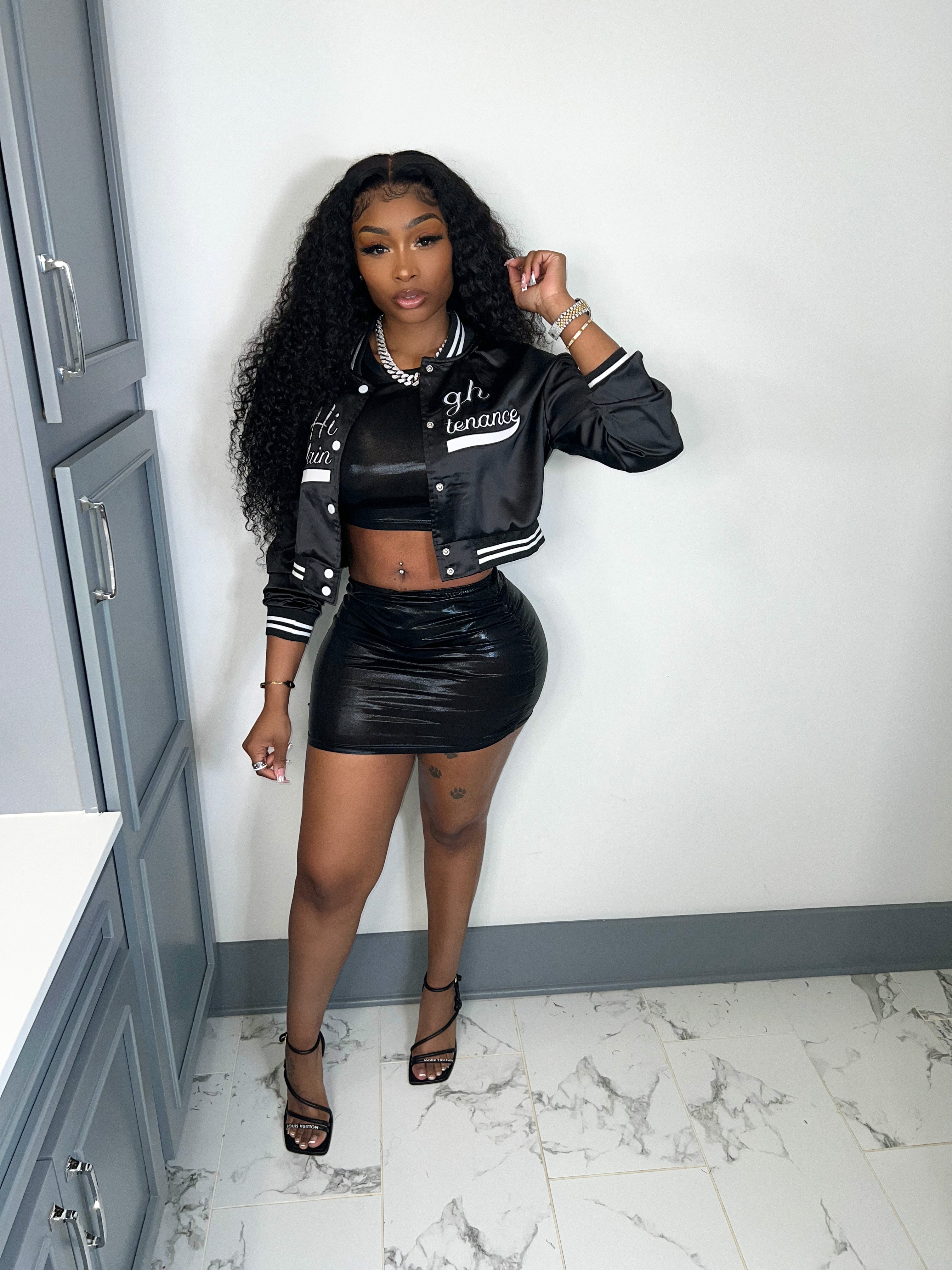 Black leather skirt set sale