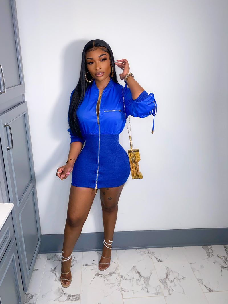 Do It Way Big Bomber Dress (Blue) - Armani Caesar